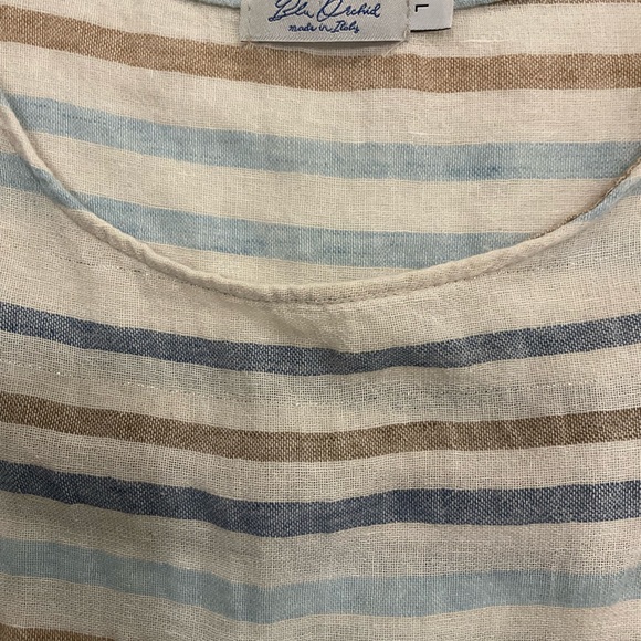 Blu Orchid Linen Dress- striped Linen Metallic Gauze. Made in Italy. - Picture 3 of 4